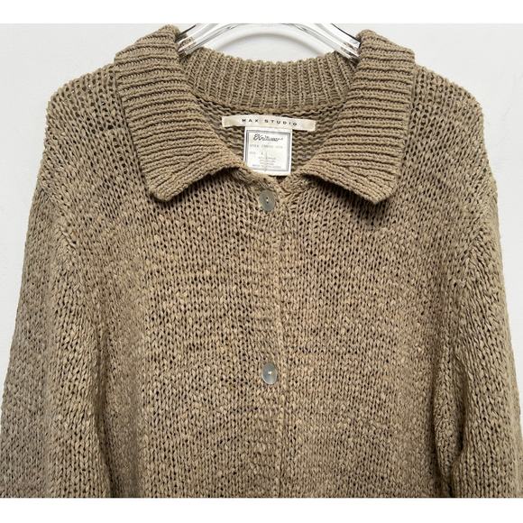 Vintage 90s Max Studio Longline Tan Knitted Cardigan L - Picture 4 of 8
